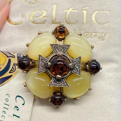 Vintage Stone Celtic Jewelry Brooch Pin on Original Card
