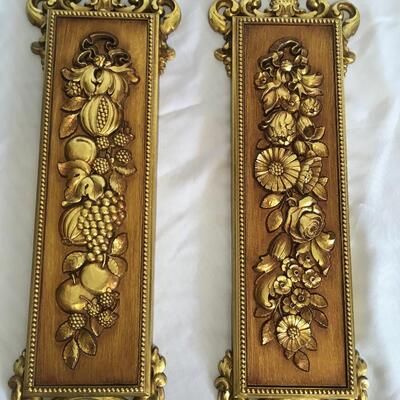 Vintage Syroco Gold Hollywood Regency Fruit Wall Hanging Plaque Decor 20 inches 