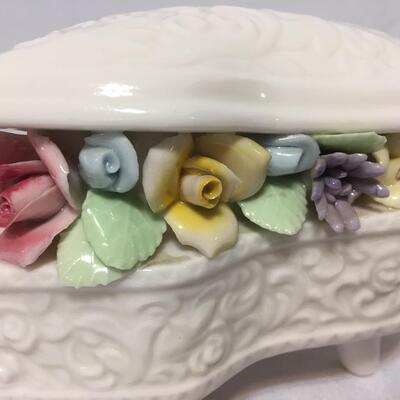 Vintage Porcelain Piano with  flowers White With Flower