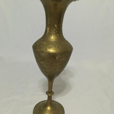 Vintage Brass Floral Etched Vase Made In India