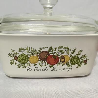 Corning Ware Le Persil La Sauge P-4-B Casserole Dish w/Pyrex Lid 7â€ x 5.5â€ x 3â€ 