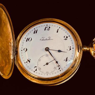 Antique 18K Gold Case INITIATIVE Chronometer Men's Pocket Watch 