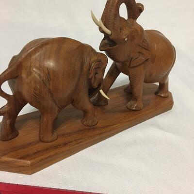 Carved Wood Fighting Elephants Made in India Mid Century Modern