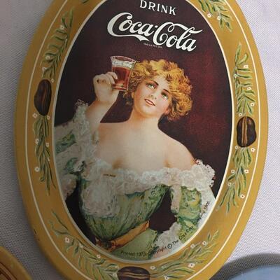 1973 Coca Cola Small Vintage Oval Mini Tin Tip Trays 6in x 4.5in Lot of 3