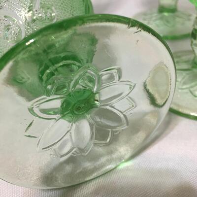 Indiana Tiara Sandwich Glass Chantilly Green Tall Footed Water Goblets s/ 4
