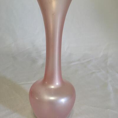 Vintage  Gold Pink  Irridescent Glass Edge 8Bud  Vase