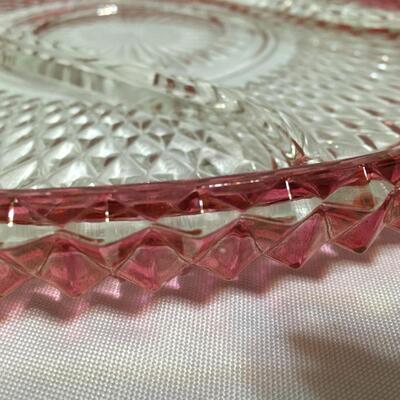 Vtg Indian Glass with DiamondPoint Pattern and Ruby Red Rim