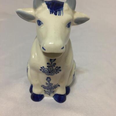 Vintage Porcelain Flow BlueDeft Cow Creamer Windmill!