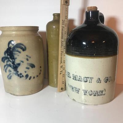 Lot 185: Antique Stoneware Crock, Bottle, and Jug
