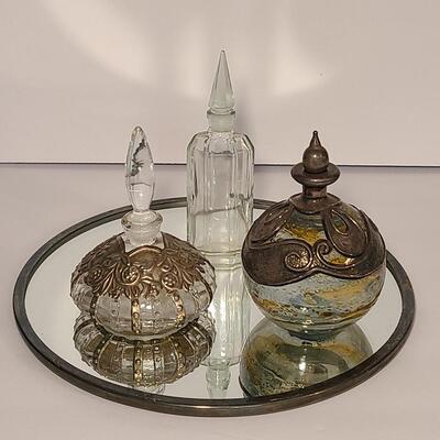 Lot 182: Vintage Perfume Bottles & Mirrored Vanity Tray