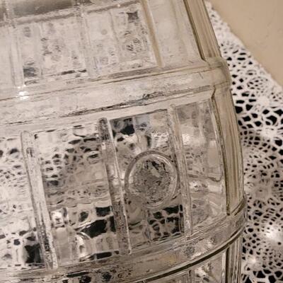 Lot 333: Antique Glass Pickle Barrel Jar with Wood Handle