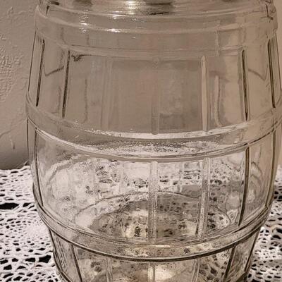 Lot 333: Antique Glass Pickle Barrel Jar with Wood Handle