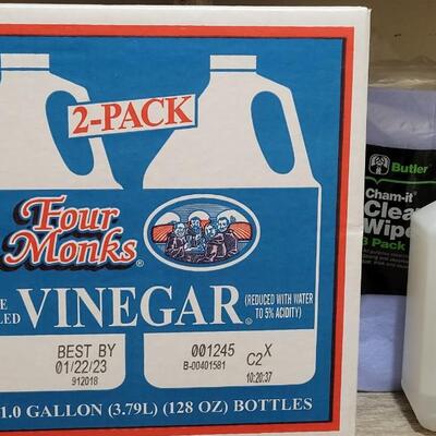 Lot 348: Cleaning Clothes, Unopened Box of White Vinegar 