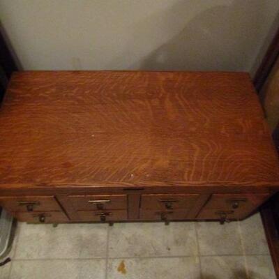 Wooden Library Card Catalog Cabinet on Casters- Approx 33
