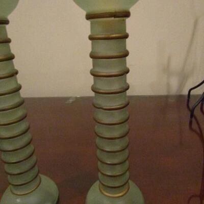 Decorative Glass Candle Stick Holder Pair- Approx 9 1/2