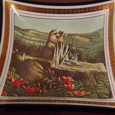 Two Vintage Wildlife Themed Ashtrays:  Buck and Raccoons- Approx 5 1/2