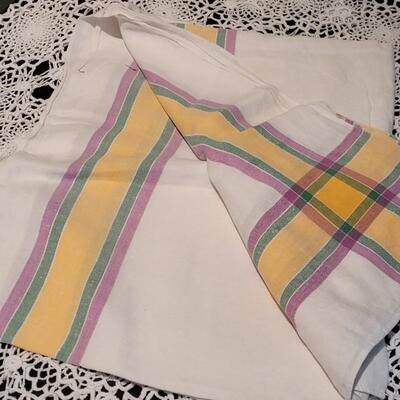 Lot 370: Vintage Striped Tablecloth and Handtowel