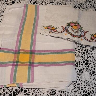 Lot 370: Vintage Striped Tablecloth and Handtowel
