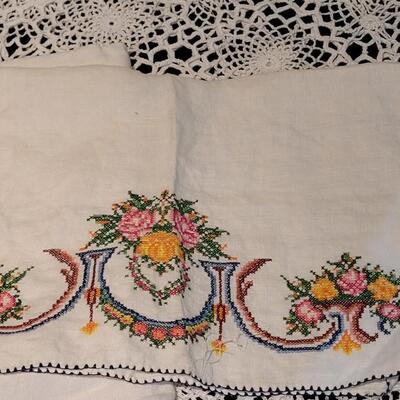 Lot 370: Vintage Striped Tablecloth and Handtowel