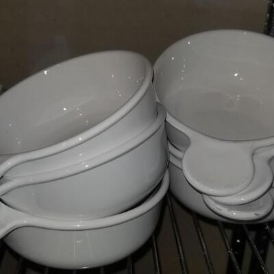 Lot 394: (9) White Corning Ware Bowls and Serving Bowl with Lid