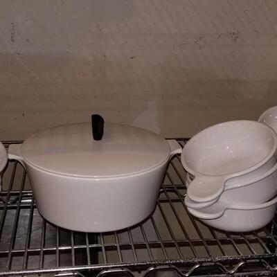 Lot 394: (9) White Corning Ware Bowls and Serving Bowl with Lid