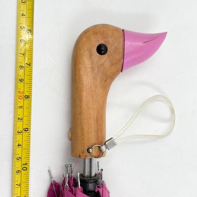 PINK UMBRELLA W/ WOODEN DUCK HANDLE