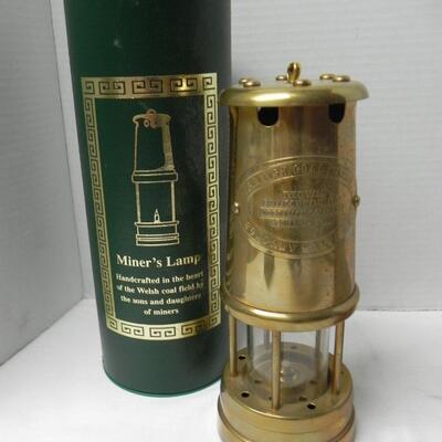 LOT 207  MINERS LAMP & WOODEN CLOCK