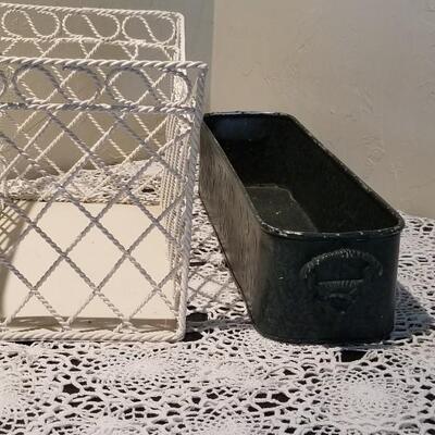 Lot 425: White Metal Basket and Green Metal Container
