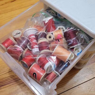 Lot 465: YAFFA Organizing 3-Tray Storage Solution filled w/ Sewing Thread10" x 15" x 13"