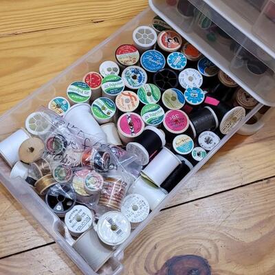 Lot 465: YAFFA Organizing 3-Tray Storage Solution filled w/ Sewing Thread10" x 15" x 13"