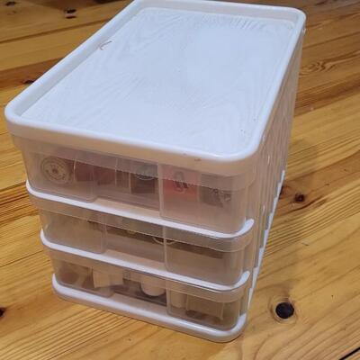 Lot 465: YAFFA Organizing 3-Tray Storage Solution filled w/ Sewing Thread10" x 15" x 13"