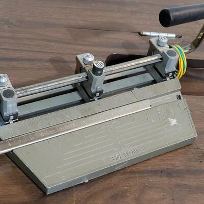Lot 478: Vintage Office Desk Bundle (Sharpener, Hole Punch, Tin Organizer)