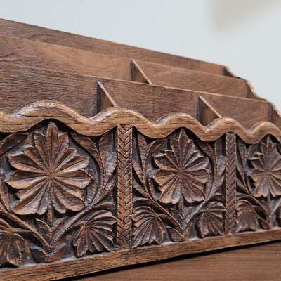 Lot 479: Carved Wood Organizer and Rotating Pen/Tool Caddy