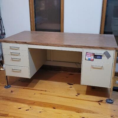 Lot 484: Vintage Wood and Metal Office Desk #2 (60" x 