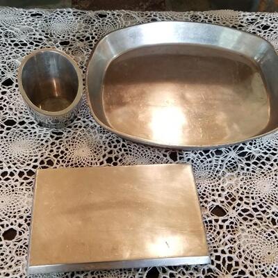 Lot 488: Pewter & Aluminium Deco Platters and Vase