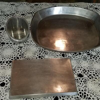Lot 488: Pewter & Aluminium Deco Platters and Vase