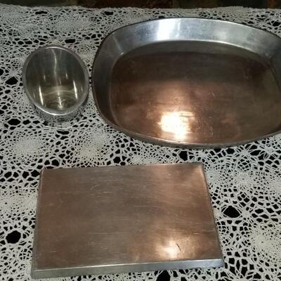 Lot 488: Pewter & Aluminium Deco Platters and Vase
