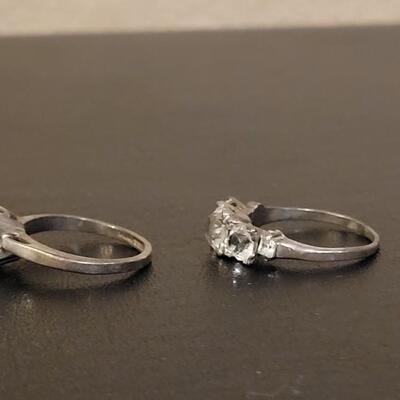 Lot 528: Gainsborough Sterling Solitare Faux Diamond Ring and Triple Faux Diamond Ring