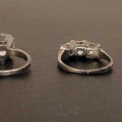Lot 528: Gainsborough Sterling Solitare Faux Diamond Ring and Triple Faux Diamond Ring