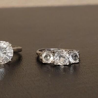 Lot 528: Gainsborough Sterling Solitare Faux Diamond Ring and Triple Faux Diamond Ring