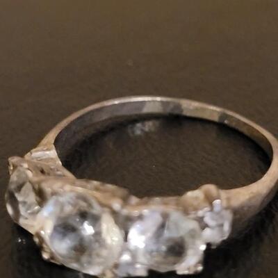 Lot 528: Gainsborough Sterling Solitare Faux Diamond Ring and Triple Faux Diamond Ring