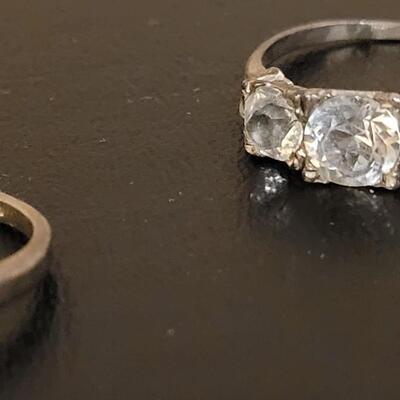 Lot 528: Gainsborough Sterling Solitare Faux Diamond Ring and Triple Faux Diamond Ring