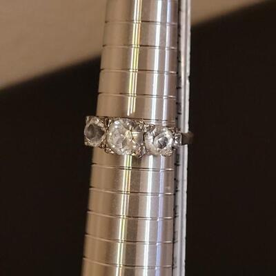 Lot 528: Gainsborough Sterling Solitare Faux Diamond Ring and Triple Faux Diamond Ring