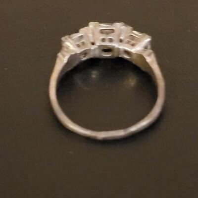 Lot 528: Gainsborough Sterling Solitare Faux Diamond Ring and Triple Faux Diamond Ring