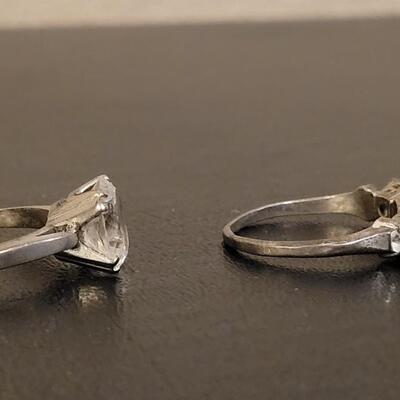 Lot 528: Gainsborough Sterling Solitare Faux Diamond Ring and Triple Faux Diamond Ring