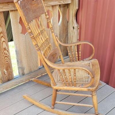Lot 547: Antique North Wind Rocker with Cane Seat late 1800's/early 1900's
