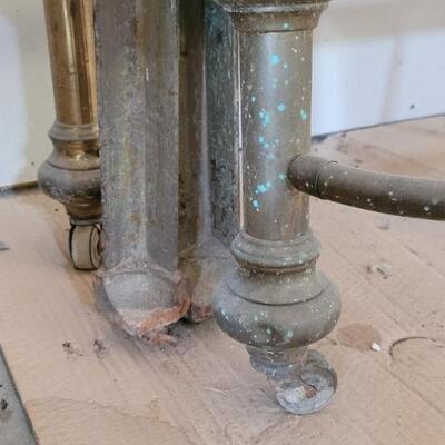 Lot 556: Antique Brass Full Size Bed - Balls for posts are with the bed to be repaired 