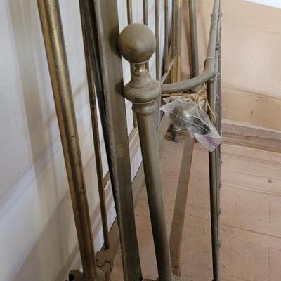 Lot 556: Antique Brass Full Size Bed - Balls for posts are with the bed to be repaired 