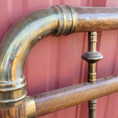 Lot 561: Antique Brass Bed with Wood Veneer 