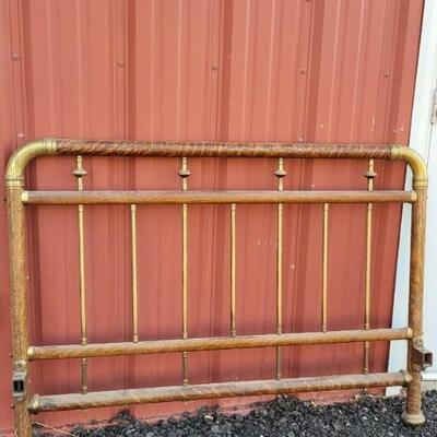 Lot 561: Antique Brass Bed with Wood Veneer 